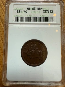 1851 BRAIDED HAIR HALF CENT ANACS MS 63 BN N18 - Picture 1 of 3