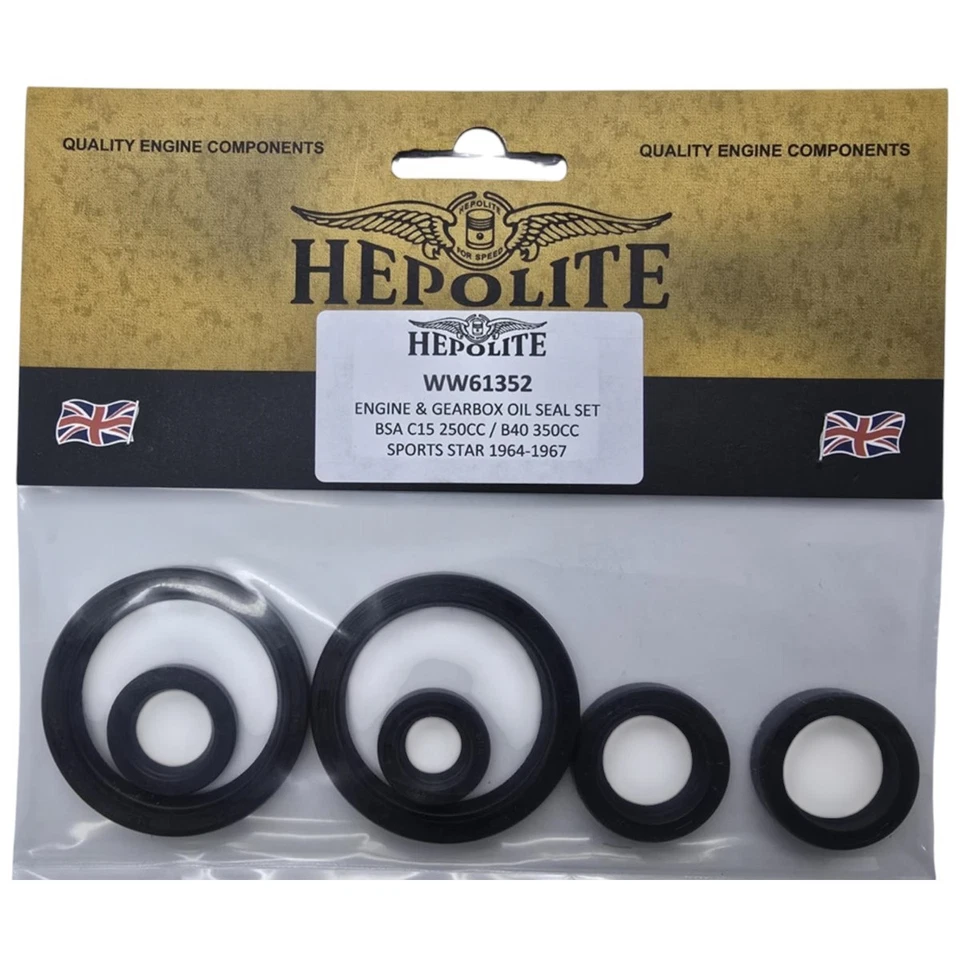 Kit de sellado de aceite de caja de cambios de motor Hepolite BSA C15 250 B40 350 Sports Star 1964-1967 Foto 1 de 1
