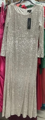 Donna Karan New York Women's Gold Sequin Jewel-Neck Gown Dress Size 14 - Image 1 of 4