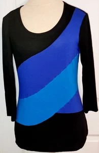 Cable & Gauge Women's Black & Blue Colorblock 3/4 Sleeve Blouse Top Size M Med - Picture 1 of 5