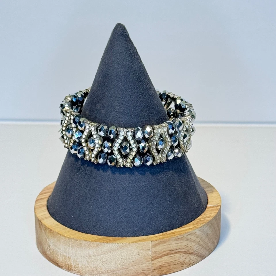 Faceted Silver Gray Crystal Stretch Bracelet Silver Tone - Image 1 of 4