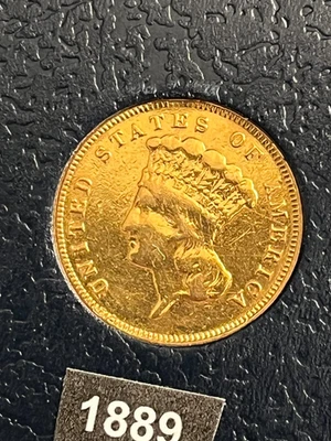 1889 $3 Gold Piece - RARE! - Image 1 of 2