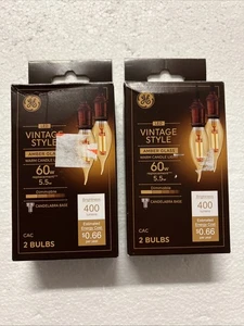 Vintage Style Amber Glass Warm Candle Lights GE 60w Med. Base 4 Bulbs 400 Lumens - Picture 1 of 4