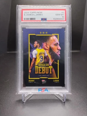 2024 Topps Now #1 Bronny James/Lebron James Debut Night Fresh From PSA-GEM MT 10 - Image 1 of 2