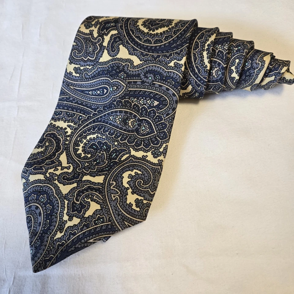 Corbata Andhurst Vintage 100 % seda para hombre azul y crema cachemira carrera EE. UU. Foto 1 de 4