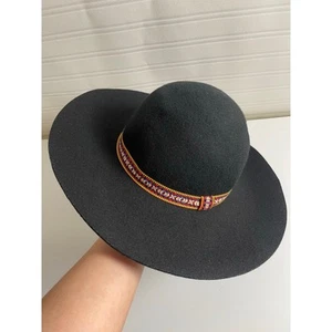 Cappello donna 100% lana tesa larga feltro cintura nuovo con etichette World Market nero western boho - Foto 1 di 9