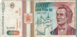 Billete Rumanía 1000 Lei 1993 P102a - Imagen 1 de 2