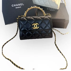 đŸ–¤Chanel Make Up Bag & Shoulder Black Pearl Handle Bag VIP GIFT - Picture 1 of 9
