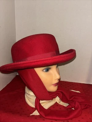 Sombrero de lana Doeskin fieltro rojo estilo Gacho M/L con barbilla bufanda Bollman Hat Co EE. UU. Foto 1 de 4