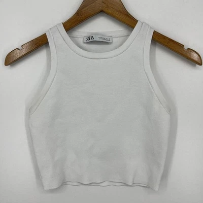Camiseta sin mangas corta Zara para mujer talla S blanca sin mangas elástica Foto 1 de 4