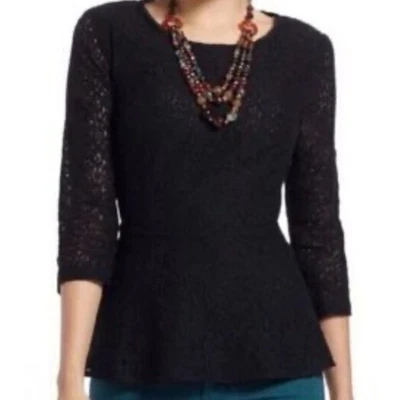Moulinette Soeurs Anthropologie Let Me Be Lace Peplum Top XS 0 Black Women's - Image 1 of 4
