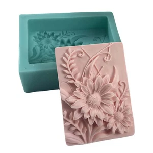 Silicone Rectangle Flower Soap Mold Handmade Wax Melt Mould Natural Craft Tool - Picture 1 of 6