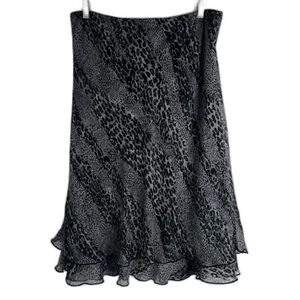 Briggs New York Black Gray Animal Print Pull On Double Layer Midi Skirt Large - Picture 1 of 9