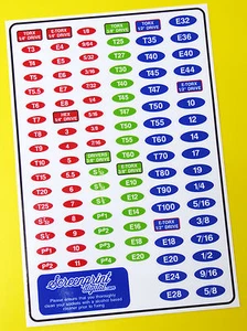 JUEGO DE ENCHUFES HERRAMIENTA DE IDENTIFICACIÓN ETIQUETA ETIQUETA pegatinas calcomanías UNIDAD TORX, ¡juego de 112! - Imagen 1 de 4