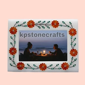 Beautiful Picture Frame | White Alabaster Marble Inlay | Floral Art | Birthday G - Picture 1 of 7
