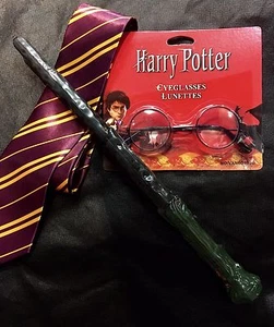 Unlicensed Harry Potter Costume Kit- Wand, Glasses and Tie FREE SHIPPING! - Picture 1 of 5