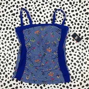 Lands End Electric Blue Botanical Bandeau Tankini SWIM TOP Reg. 4 522621 - Picture 1 of 4