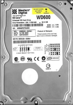 Western Digital WD600JB-00CRA1 60GB IDE Hard Drive DCM: HSFHNV2CH - Image 1 of 2