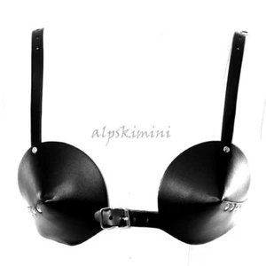 Women Sexy Black Real Leather Bra Bullet Buckled Adjustable Body Breast Harness - Picture 1 of 8