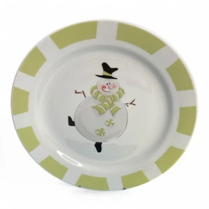 Pacific Island Creations White Green Santa Claus Snowman 8" Salad Plate - Picture 1 of 4