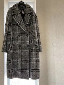 Brand New Wool Blend Tailored Checked Overcoat Double Breasted Size 18 - Picture 1 of 24