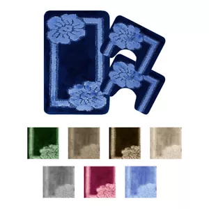 Set Teppiche Badezimmer Tris 3 Stück Dusche Bidet Water Blumen Antirutsch Farben - Bild 1 von 14