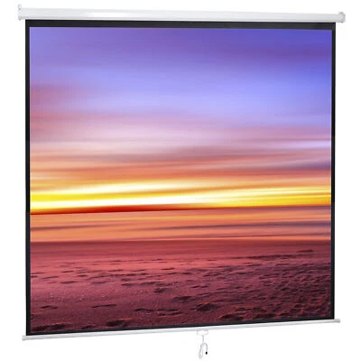 120'' Diagonal Dimension Pull Down Projection Screen Matte HD Movie Theater 1:1 - Image 1 of 4