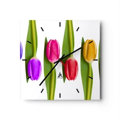 Orologio da Parete in Vetro 30x30cm Tulipano fiore giardino composizione - Immagine 1 di 4