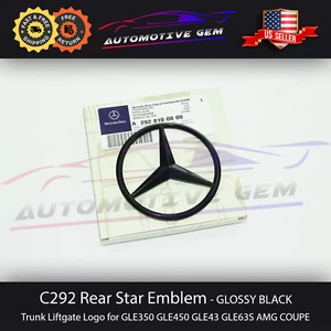 C292 COUPE Mercedes GLOSS BLACK Star Emblem Rear Trunk Lid Logo Badge AMG GLE43 - Foto 1 di 4