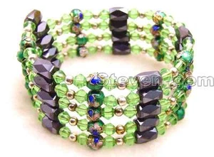 6mm Round Green Cloisonne Black Magnetic Bracelet for Women Long Necklace 30" - Picture 1 of 14