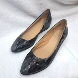 e360 Easy Spirit Abelle Leather Low Wedge Shoes Dark Snake Print size 8.5 - Picture 1 of 9