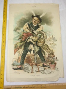 "He Beats Barnum" imports J. Keppler art litho Puck Magazine 1890s 11.5x14" - Picture 1 of 3