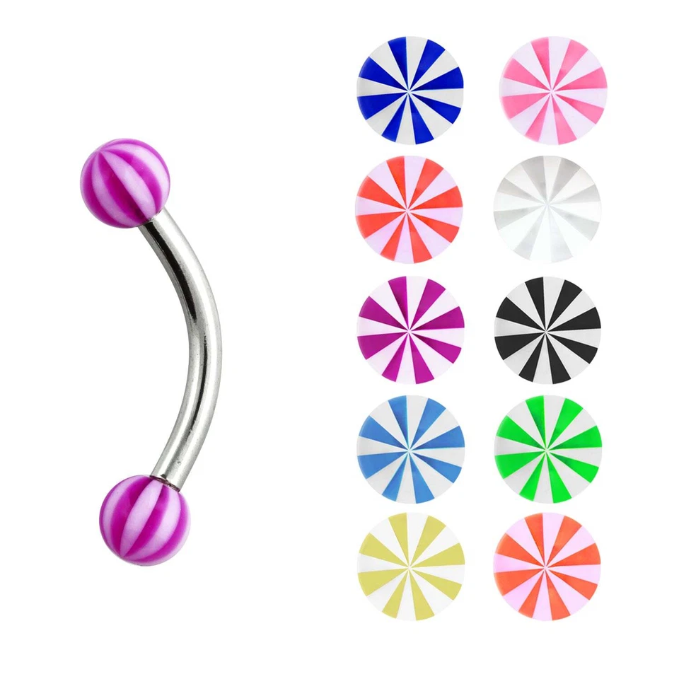 ❤ 1,2 mm Augenbrauen Piercing Curved Barbell Banane Acryl Kugeln Chirurgenstahl - Bild 1 von 1