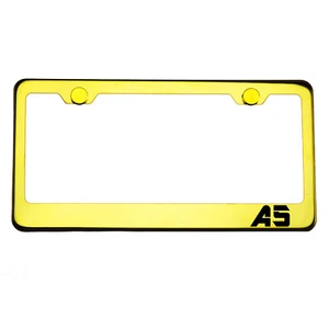 Gold Chrome License Plate Frame A5 Laser Engraved Metal Screw Cap - Picture 1 of 8