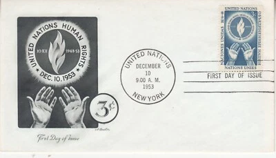 UNITED NATIONS 1953 Human Rights Day 5th Anniversary FDC First Day Cover 3c - Image 1 of 2