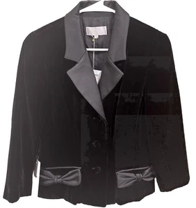 NWT Badgley Mischka Womens Black Velvet Blazer Jacket With Bows Size 8 $450 - Picture 1 of 13