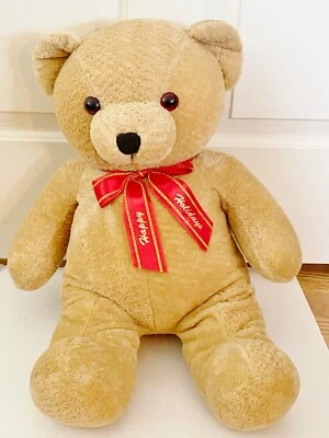 Vtg GOLDEN BEAR CO. 23" Plush Xmas Stuffed Toy Teddy Red&Gold Happy Holidays Bow - Image 1 of 4