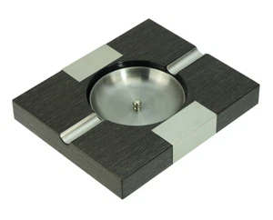 Ginko Wooden Cigar Square Wooden Ashtray Ash Tray Gloss Stainless Steel 41c - Picture 1 of 10