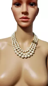 BRIDAL KATE SPADE NY STATEMENT WOMEN'S BEIGE NECKLACE MULTI 3 PEARL STRANDS BOW - Picture 1 of 3