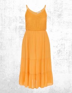 Ex Women’s Plus Size Curve Crochet Crinkle Midaxi Dress in Orange (A Bit Defect) - Picture 1 of 5