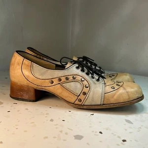 Vintage Groovy 1970er Jahre Peitschenstich Schnürschuhe US Größe 9 ca. - Bild 1 von 8