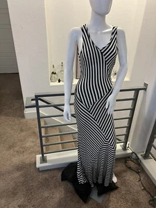 Monteau Women Size M Striped Maxi Dress V-neck Sleeveless Pullover Stretch - Picture 1 of 6