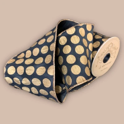 Taftband Polka Dots Punkte gold D. Stevens 1Meter Tischband Dekoband 10cm breit - Bild 1 von 4