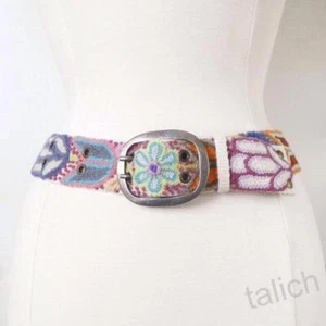 Jenny Krauss Colorful Floral Embroidered Wool Belt In Cream Handmade Peru S M L - Picture 1 of 12