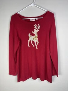 Quacker Factory M Red Holiday Sweater with Gold & White Sequin Rudolph Reindeer - Picture 1 of 7