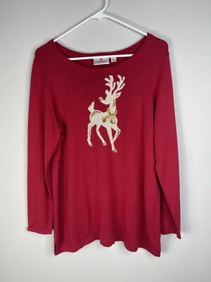 Quacker Factory M Red Holiday Sweater with Gold & White Sequin Rudolph Reindeer - Image 1 of 4