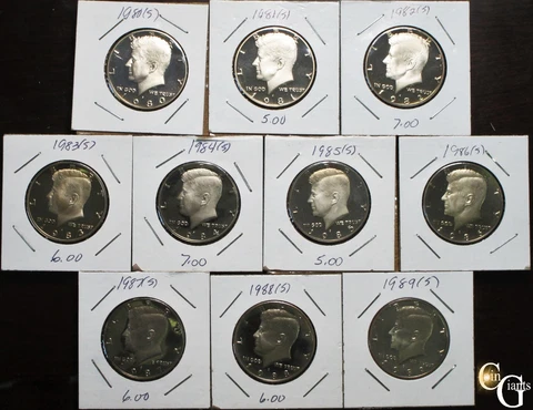1980 - 1989-S Kennedy Half Dollar Proof Run Decade Set  Album Filler *10* Coins Cover