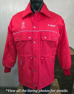 Cámaras Canon De Colección 1988 Calgary Juegos Olímpicos de Invierno Chaqueta Parka Roja Para Hombre Pequeña ***LEER Foto 1 de 4