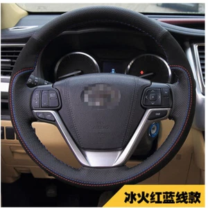 For Toyota Highlander 15-18 Hand-stitched Car Steering Wheel Cover Black Leather - Picture 1 of 6
