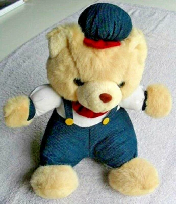 Teddy Bear Train Engineer Aqua Corduroy Pants Cap & Outfit Large Plush Doll Toy. - image 1 of 4